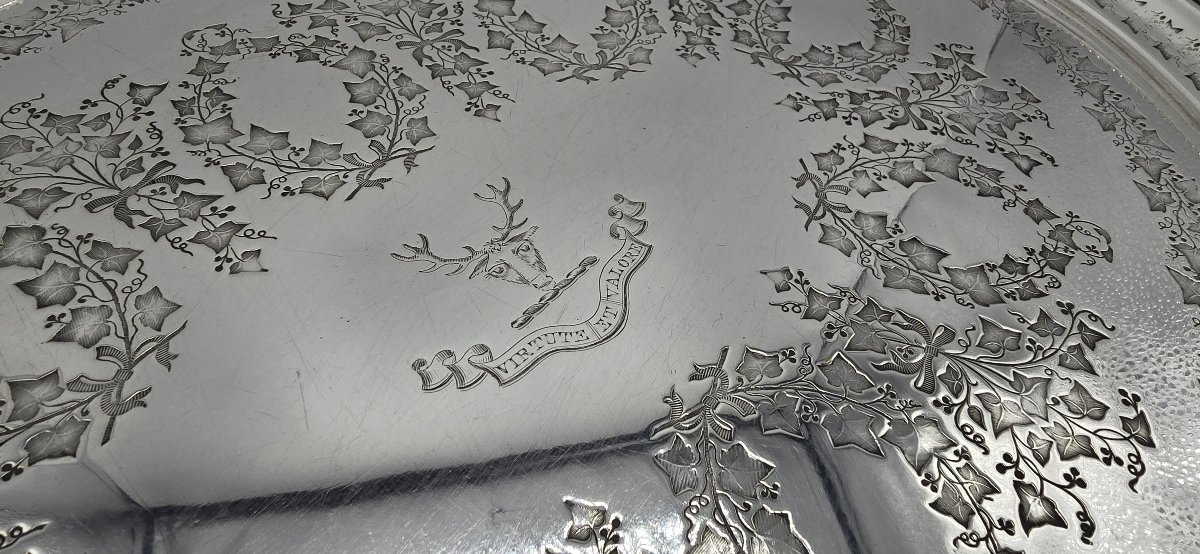 Large Oval Serving Tray In Silver-plated Metal, England, Late 19th–early 20th Century-photo-2
