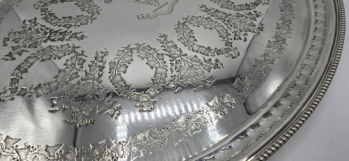 Large Oval Serving Tray In Silver-plated Metal, England, Late 19th–early 20th Century-photo-3