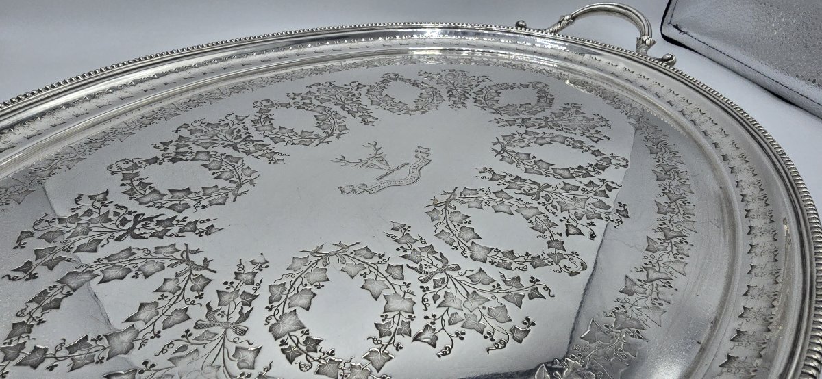 Large Oval Serving Tray In Silver-plated Metal, England, Late 19th–early 20th Century-photo-5