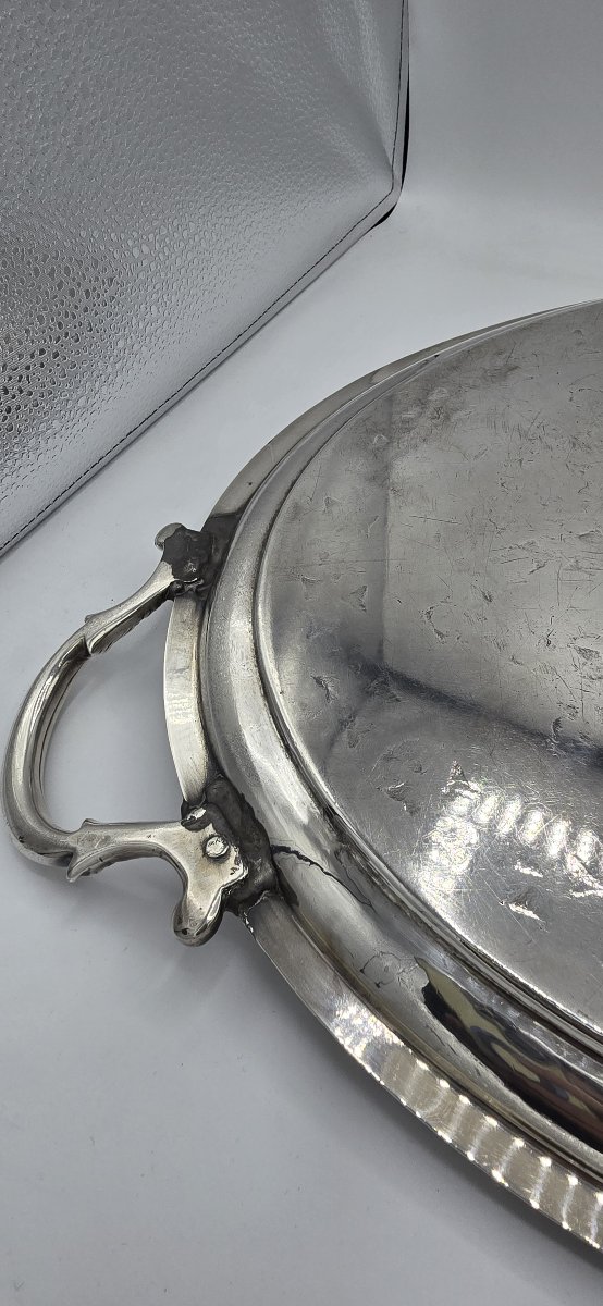 Large Oval Serving Tray In Silver-plated Metal, England, Late 19th–early 20th Century-photo-8