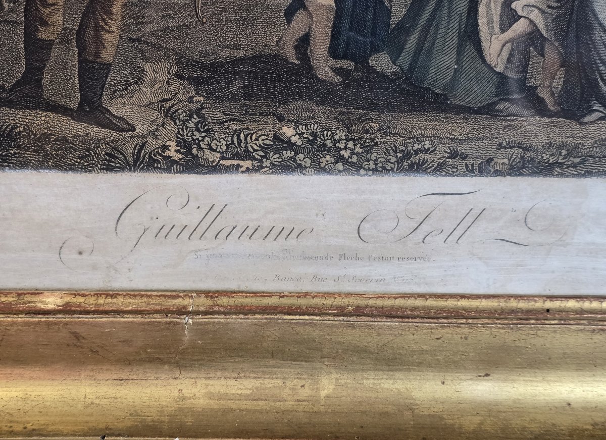 18th-century Engraving, Circa 1770, William Tell, Antique Gilded Frame With Keys, 66 × 52 Cm-photo-3
