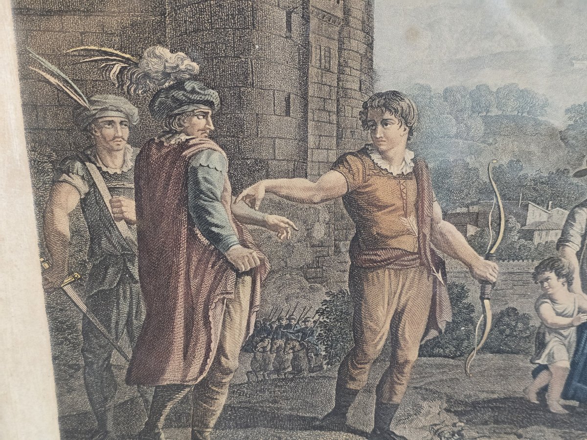 18th-century Engraving, Circa 1770, William Tell, Antique Gilded Frame With Keys, 66 × 52 Cm-photo-1