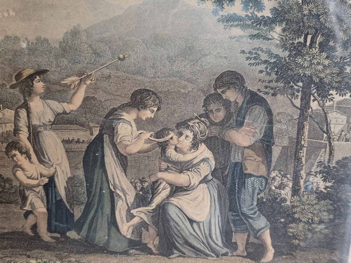 18th-century Engraving, Circa 1770, William Tell, Antique Gilded Frame With Keys, 66 × 52 Cm-photo-2