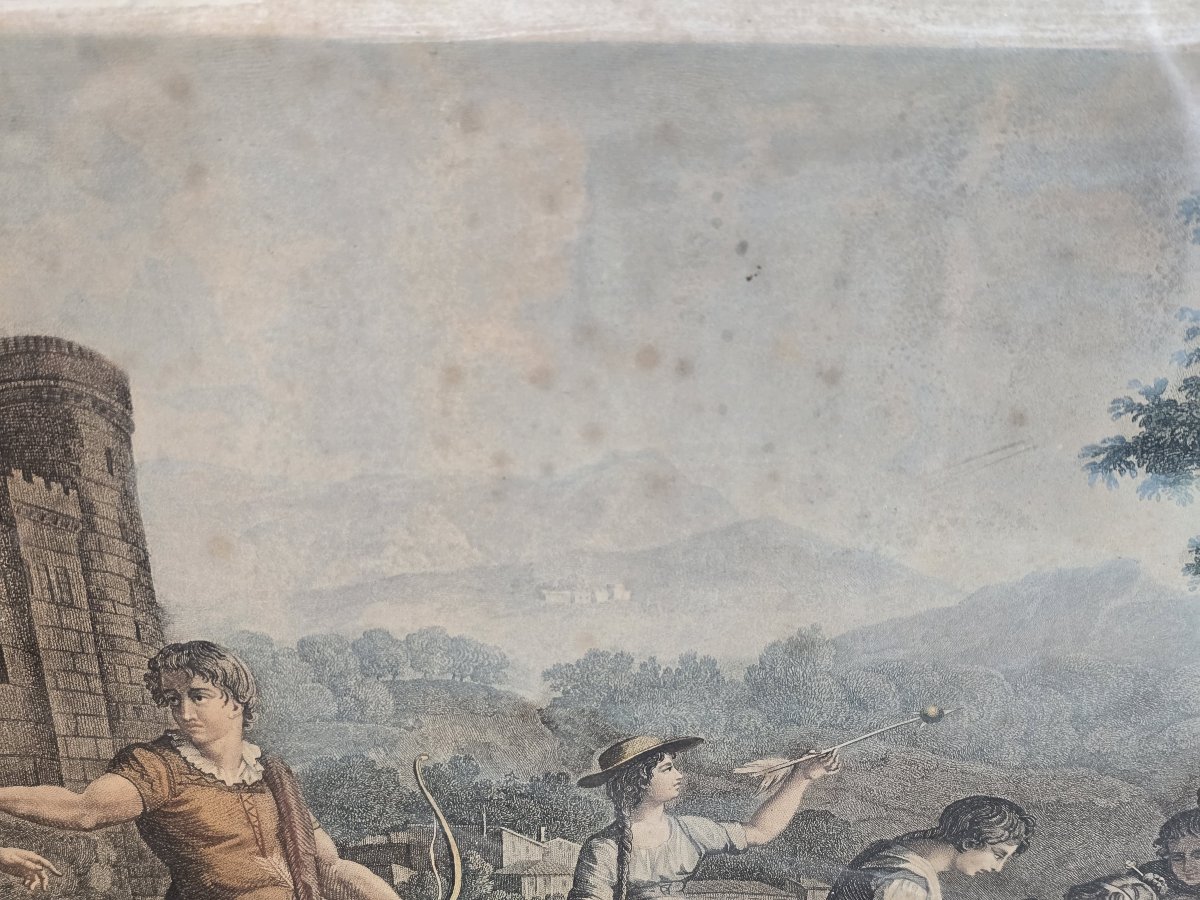 18th-century Engraving, Circa 1770, William Tell, Antique Gilded Frame With Keys, 66 × 52 Cm-photo-3