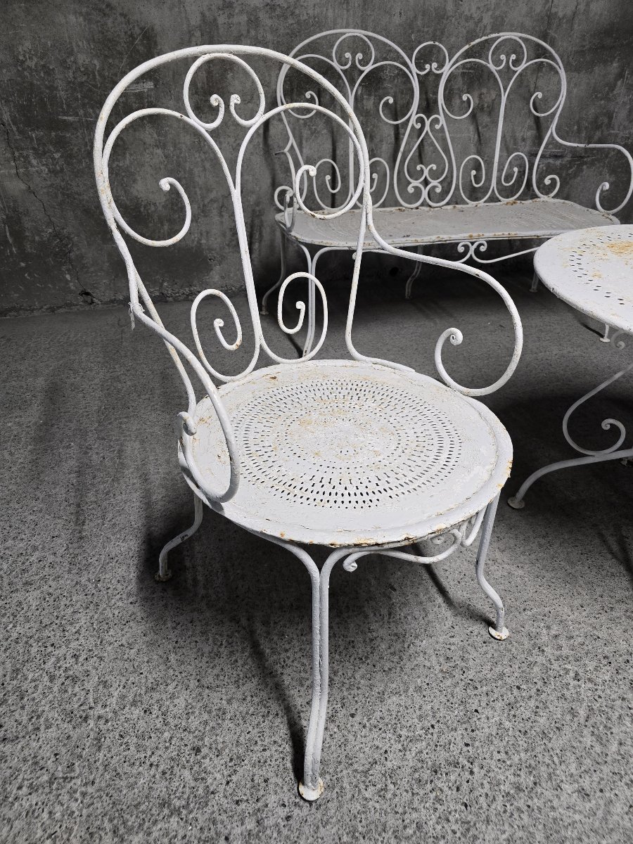 Salon de jardin ancien en fer forgé, début du XXe siècle-photo-3