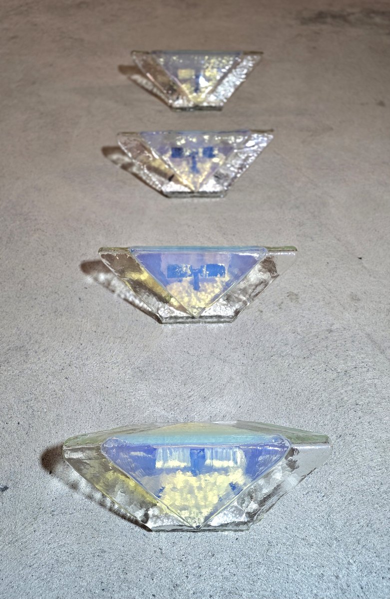 Carlo Nason For A.v. Mazzega (attributed), Set Of 4 Murano Glass Wall Sconces, 1960s–1970s-photo-1
