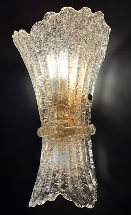 Suite de 4  appliques (grand modèle) ITALAMP 27/APG – verre Graniglia décor or – Italie - 1980-photo-2