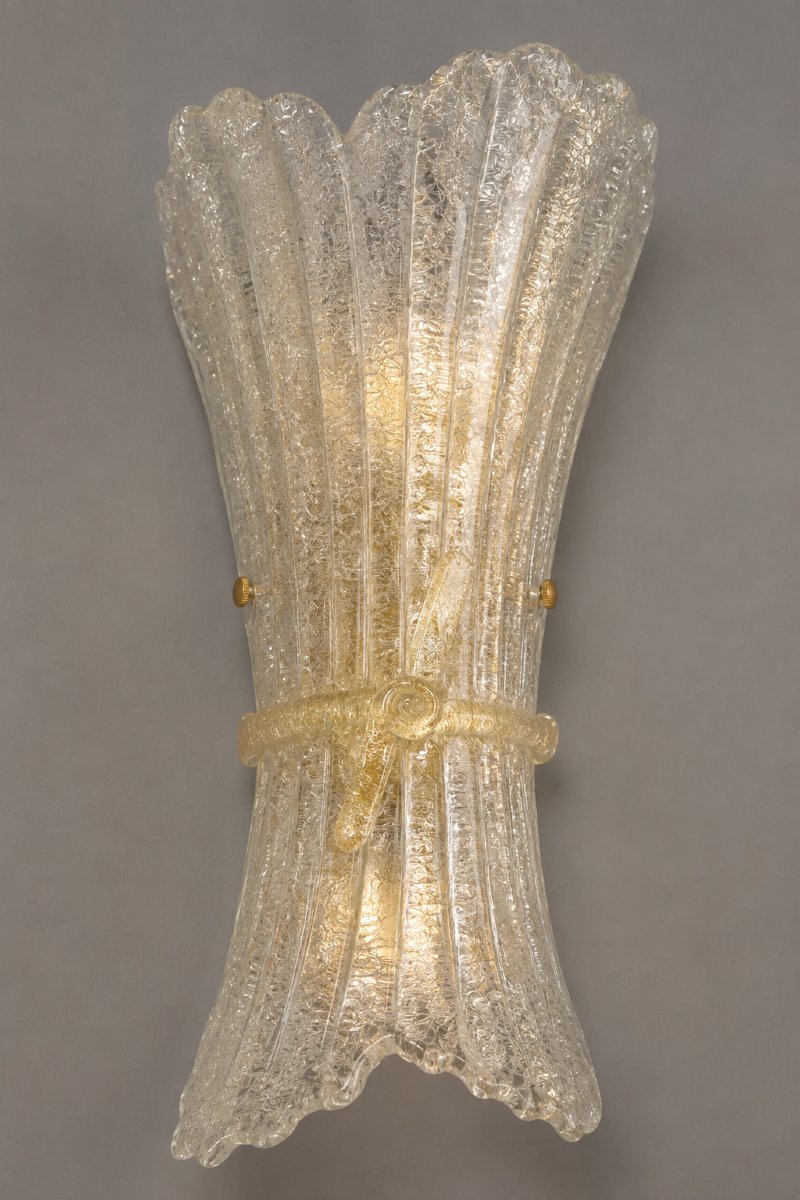Suite de 4  appliques (grand modèle) ITALAMP 27/APG – verre Graniglia décor or – Italie - 1980-photo-1