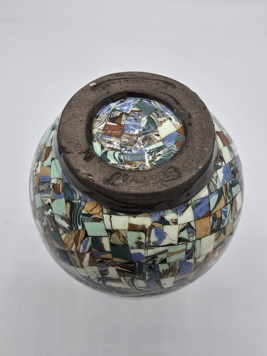 Jean Gerbino (1876–1966) Vallauris – Vase Made Of Mosaic Clay With A Floral Design, Circa 1950-photo-3