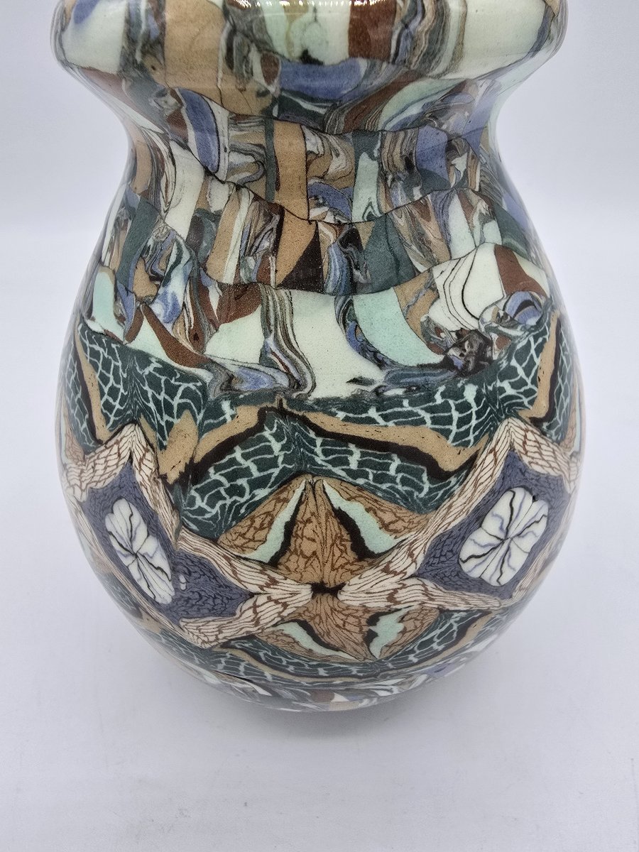 Jean Gerbino (1876–1966) Vallauris – Vase Made Of Mosaic Clay With A Floral Design, Circa 1950-photo-4