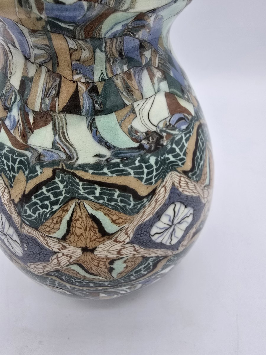 Jean Gerbino (1876–1966) Vallauris – Vase Made Of Mosaic Clay With A Floral Design, Circa 1950-photo-1