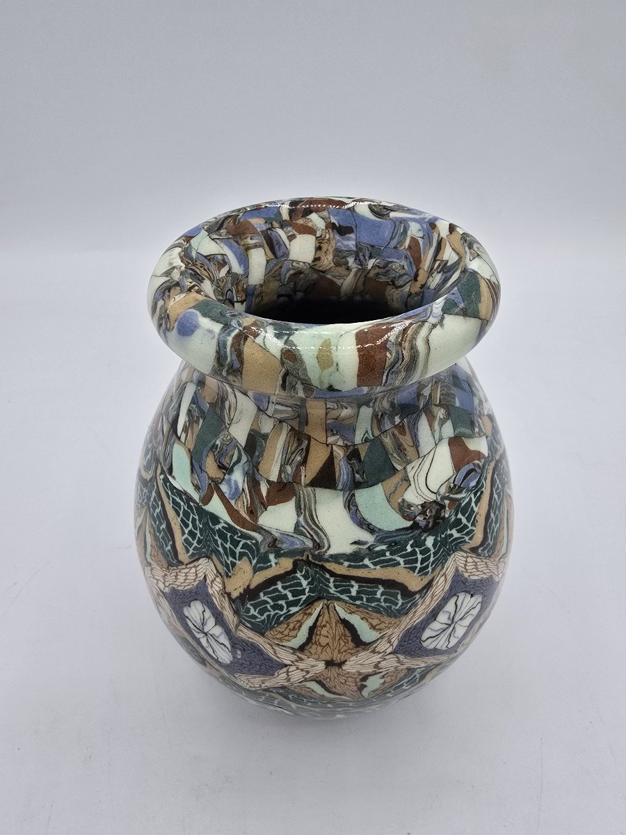 Jean Gerbino (1876–1966) Vallauris – Vase Made Of Mosaic Clay With A Floral Design, Circa 1950-photo-3