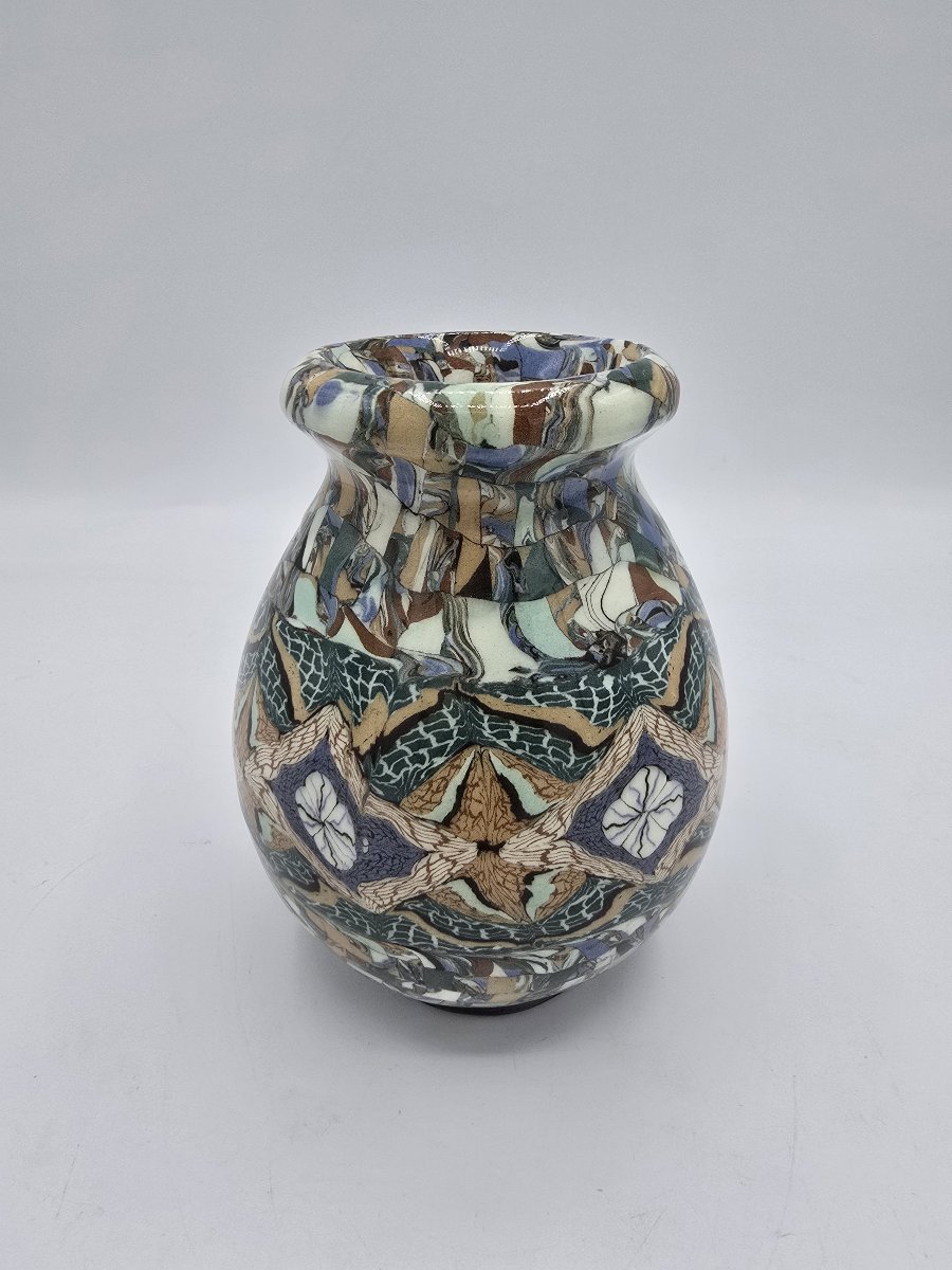 Jean Gerbino (1876–1966) Vallauris – Vase Made Of Mosaic Clay With A Floral Design, Circa 1950