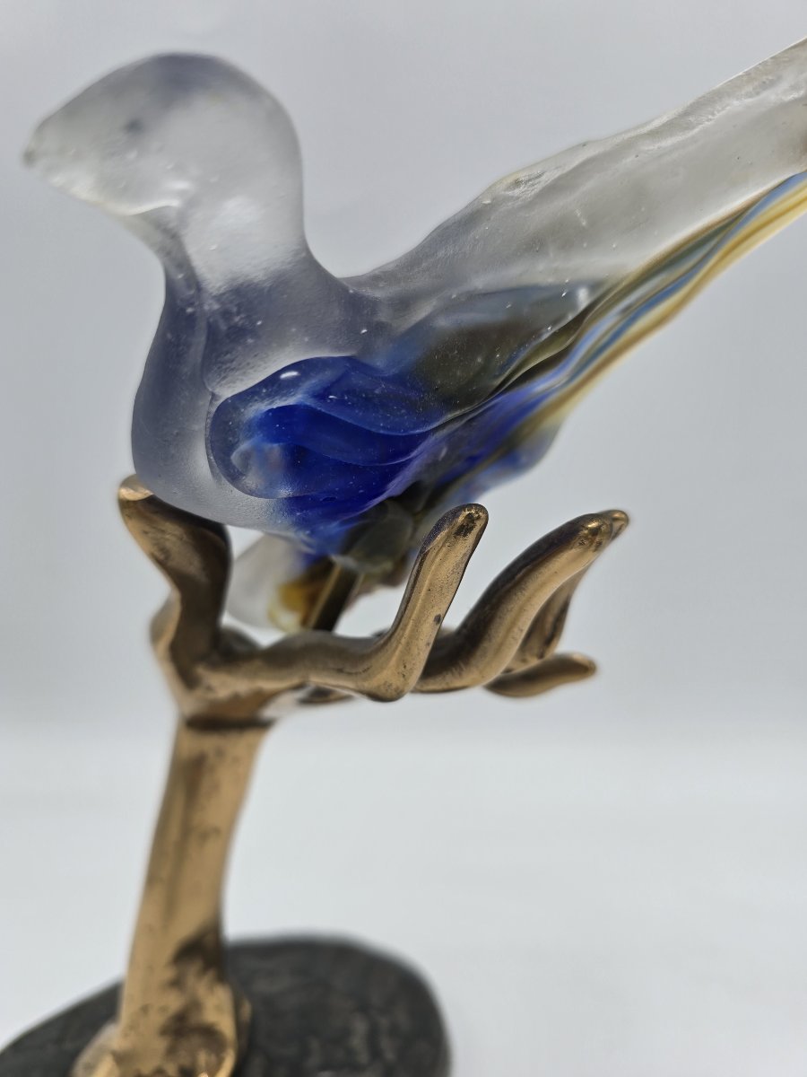 Sculpture Yves Lohé « Main à l’oiseau » – Bronze et pâte de verre – 2003-photo-4