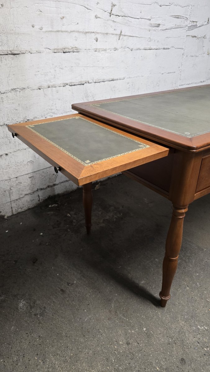 Flat Leather Desk, Louis-philippe Style, With Side Pull-out Drawers-photo-2