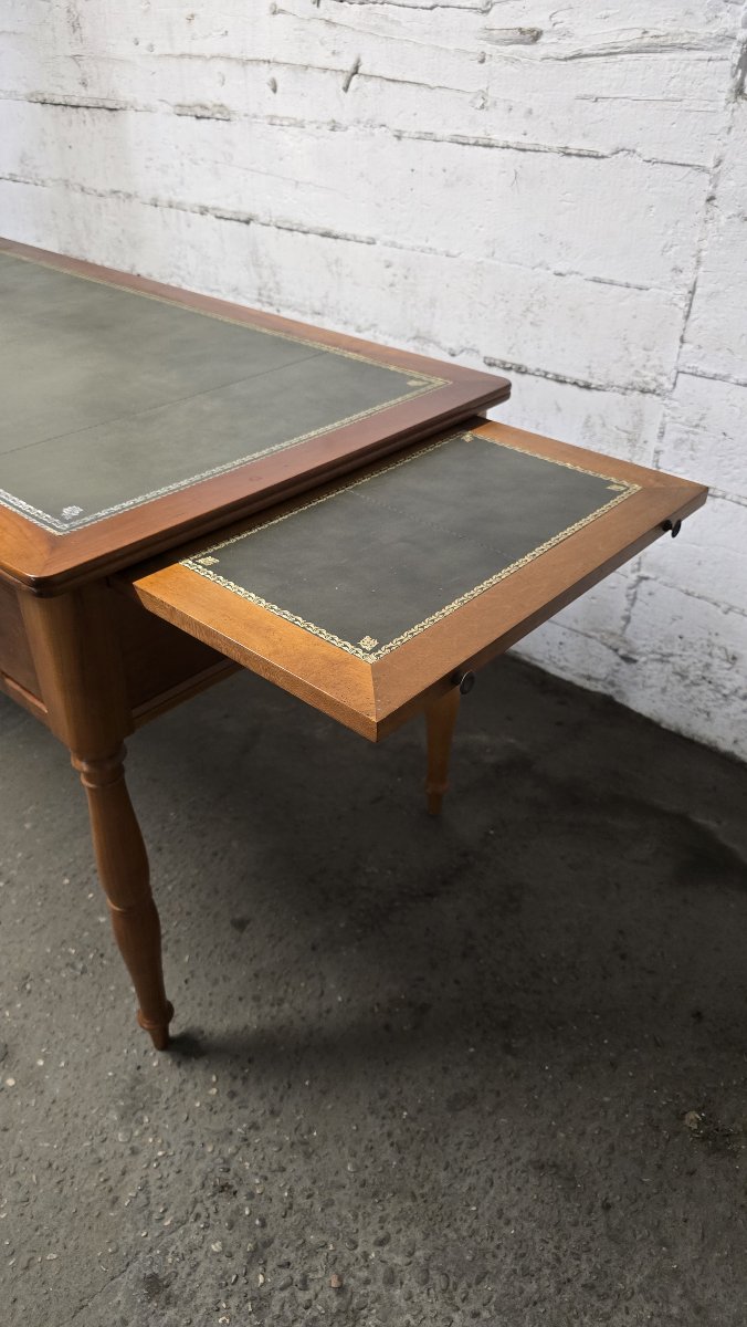 Flat Leather Desk, Louis-philippe Style, With Side Pull-out Drawers-photo-3
