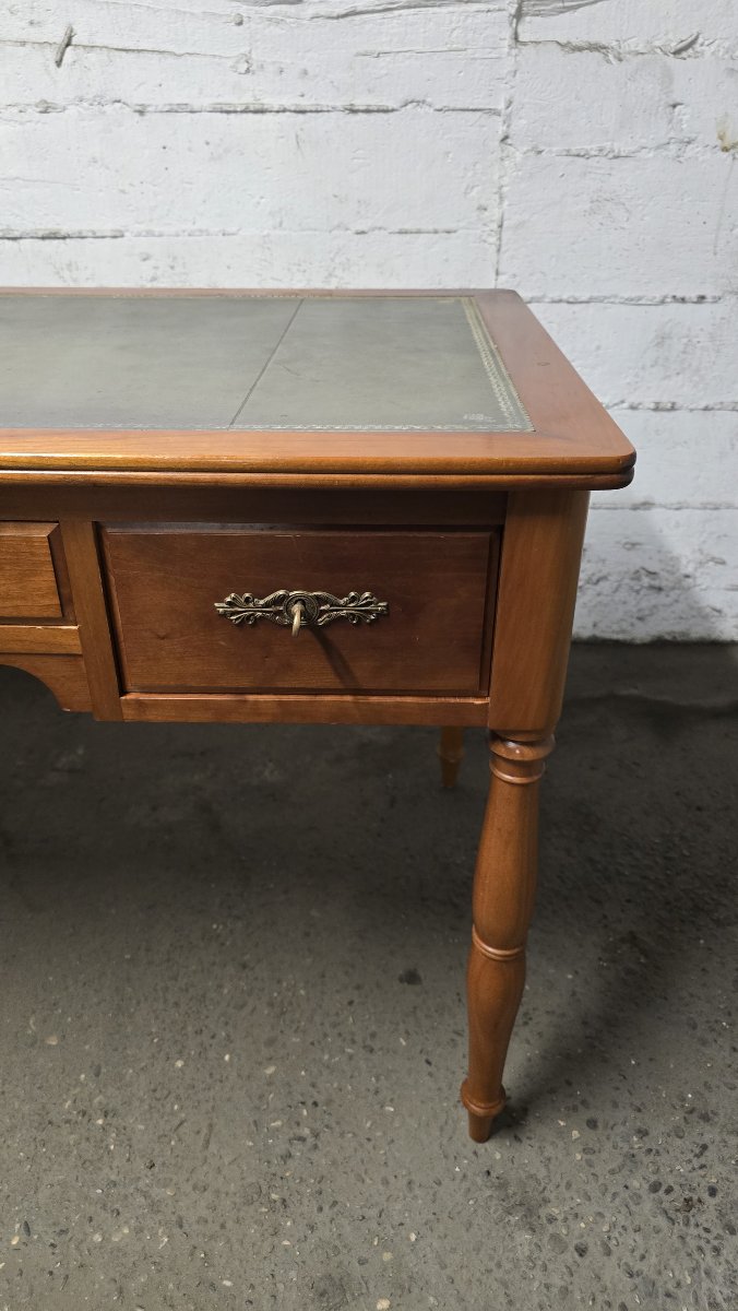 Flat Leather Desk, Louis-philippe Style, With Side Pull-out Drawers-photo-4