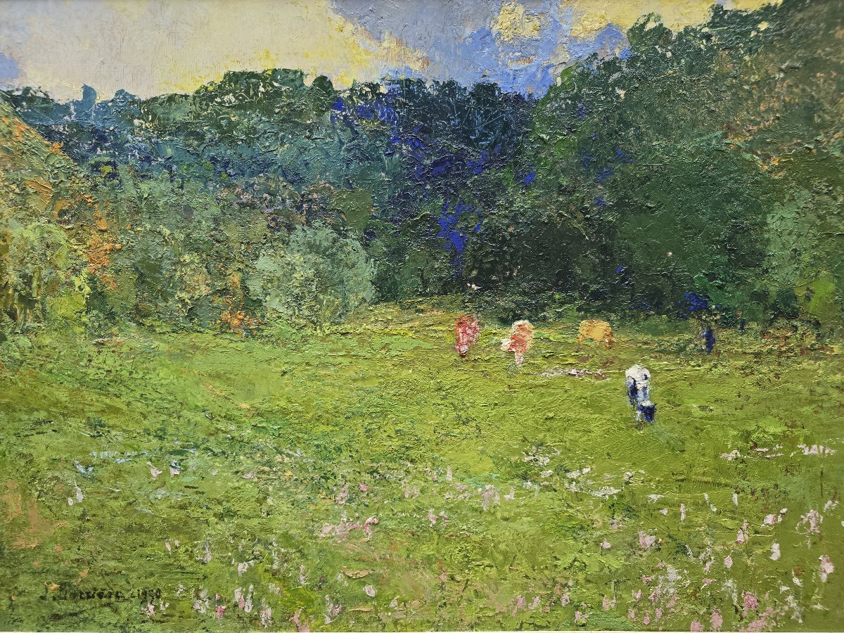 Joseph BARRIÈRE (1874-1957) – Les Colchiques – Huile sur panneau – 1950 -photo-1