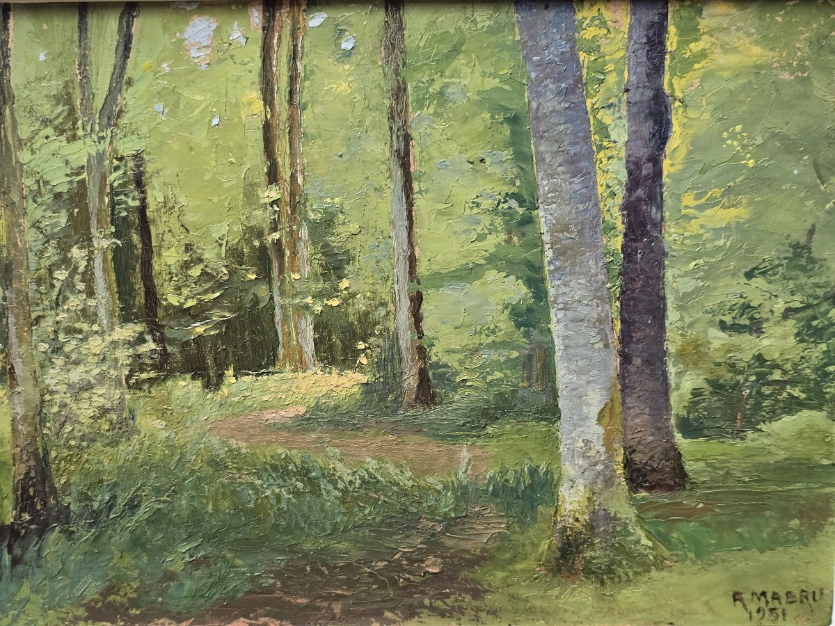 Raoul Mabru (1882–1957) – Underbrush In The Argonne Forest – Oil On Cardboard, 1951-photo-2