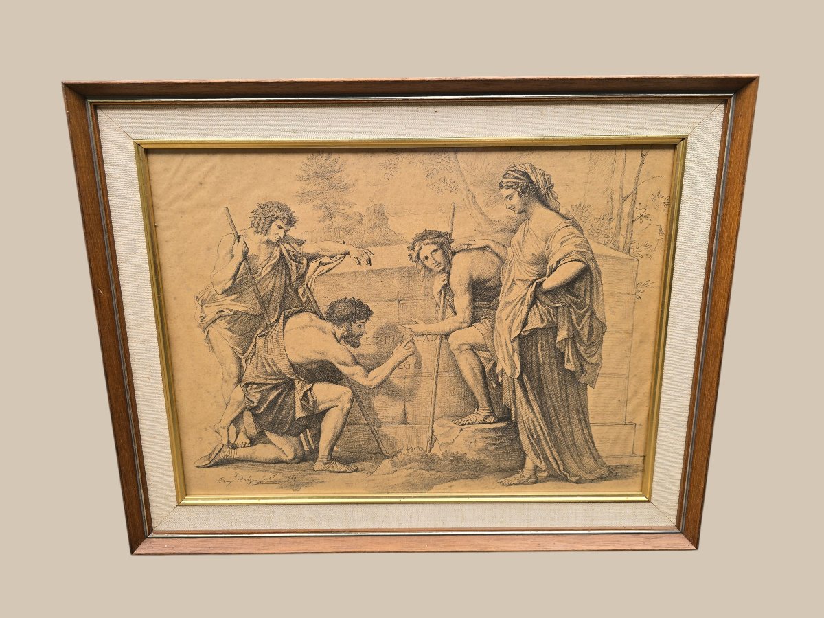 Raymond Balze (1818-1909) – Les Bergers d’Arcadie, d’après Nicolas Poussin – dessin, 1867
