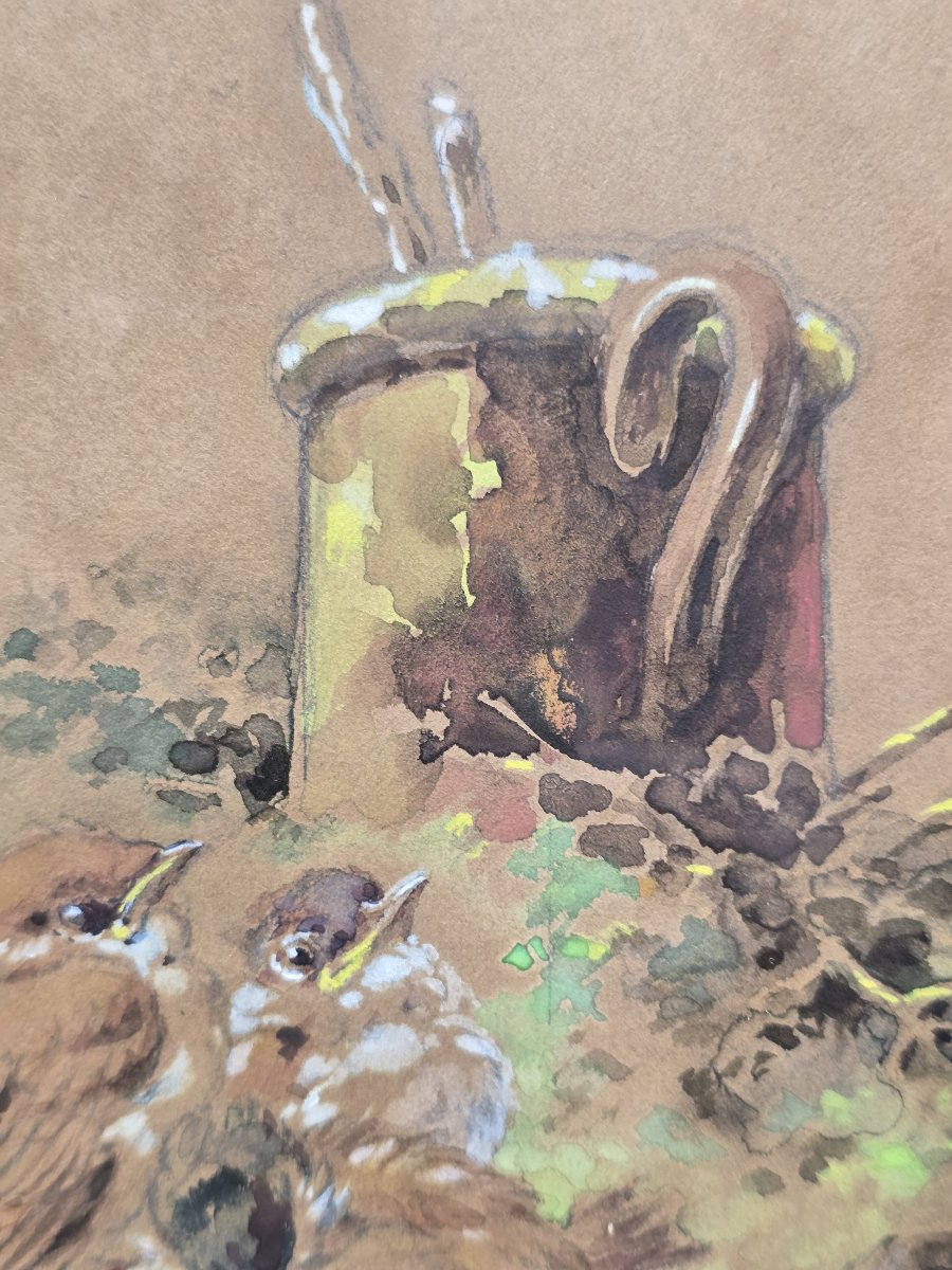 Hector Giacomelli (1822–1904) – Moineaux – Aquarelle sur papier, dédicacée et datée 1904-photo-4