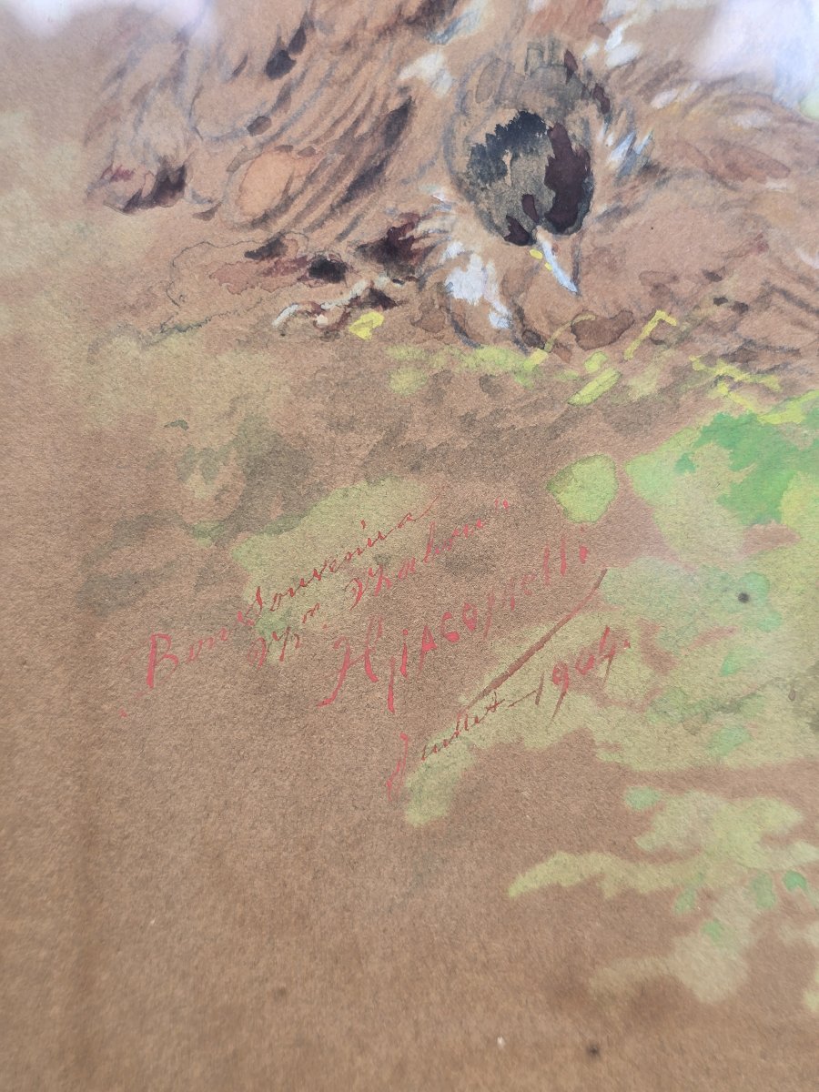 Hector Giacomelli (1822–1904) – Moineaux – Aquarelle sur papier, dédicacée et datée 1904-photo-2
