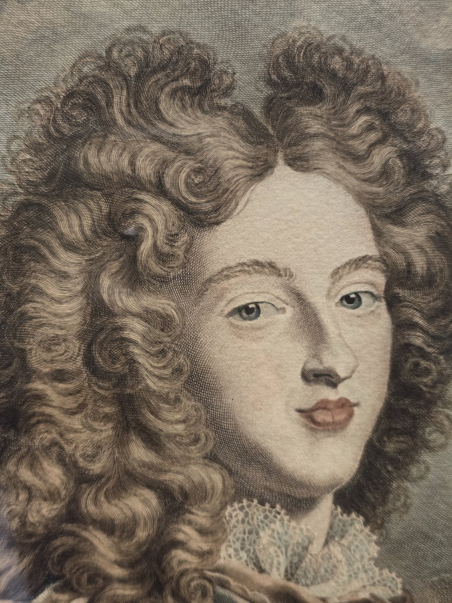 Gravure XVIIIe -Portrait de Louis de France, duc de Bourgogne- P. Drevet d'après H. Rigaud-photo-3