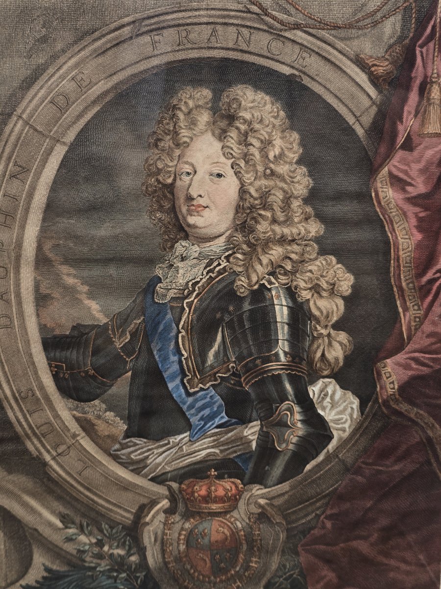 Gravure XVIIIe siècle–Portrait de Louis, Grand Dauphin de France – P. Drevet d'après H. Rigaud-photo-2