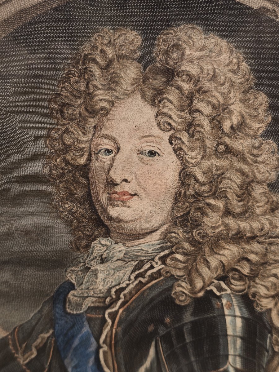 Gravure XVIIIe siècle–Portrait de Louis, Grand Dauphin de France – P. Drevet d'après H. Rigaud-photo-4