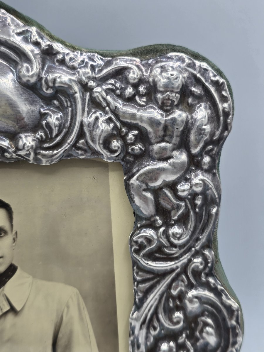 English Photo Frame In 925 Sterling Silver – London, 1905 – Putti Design – 19 × 14 Cm-photo-5