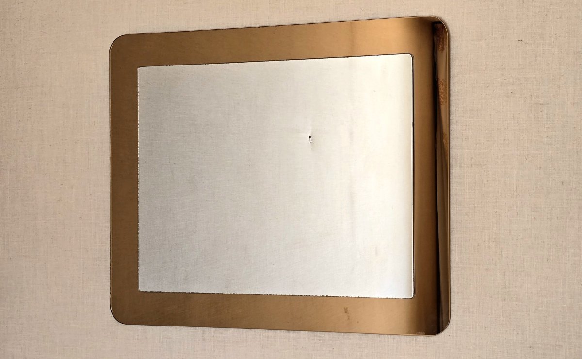Miroir italien en verre miroir bronze, vers 1970 – attribué à Fontana Arte 
