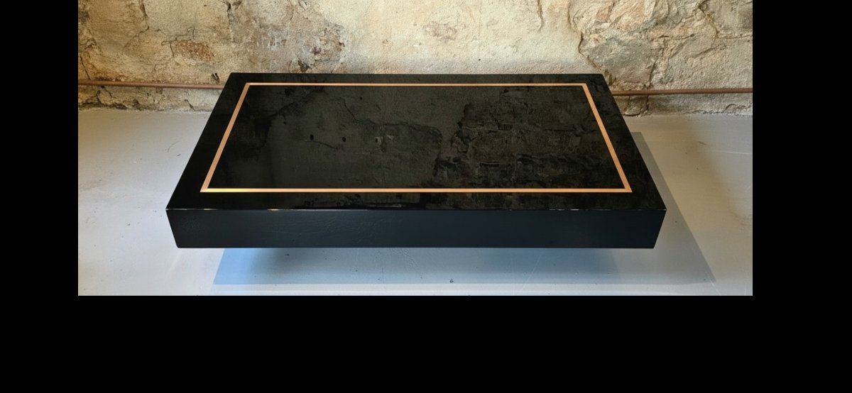 Jean-claude Mahey, Attributed To – Black Lacquer And Brass Coffee Table, Maison Romeo, 1970-photo-2