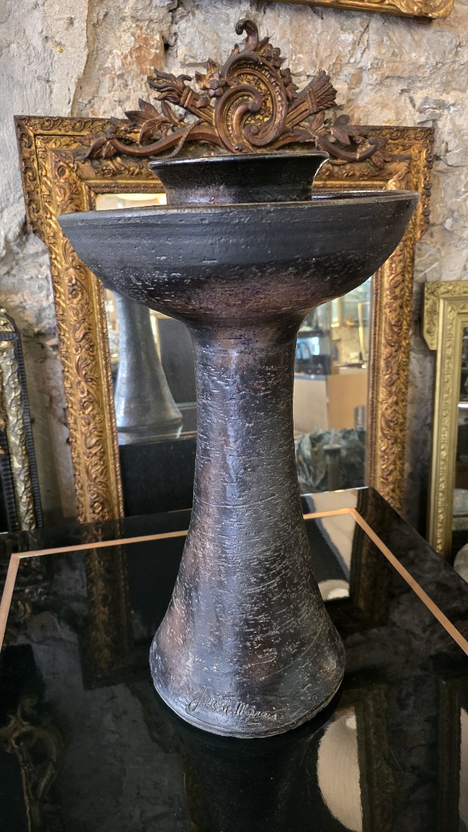 Jean Marais (1913–1998) – Brown-black Glazed Ceramic Vase/candleholder, Signed – 20th Century-photo-1