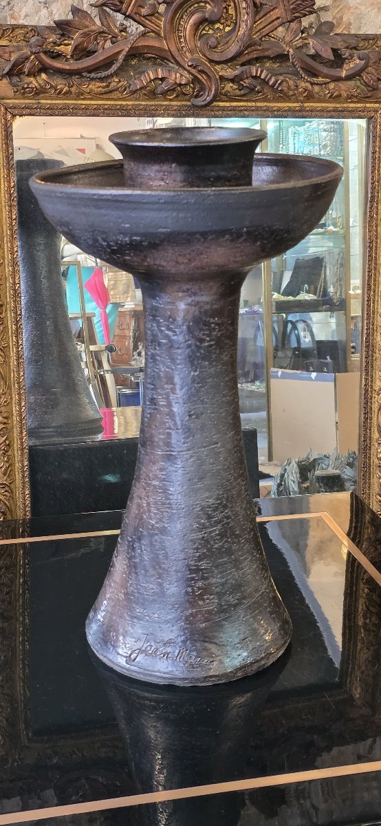 Jean Marais (1913–1998) – Brown-black Glazed Ceramic Vase/candleholder, Signed – 20th Century-photo-4