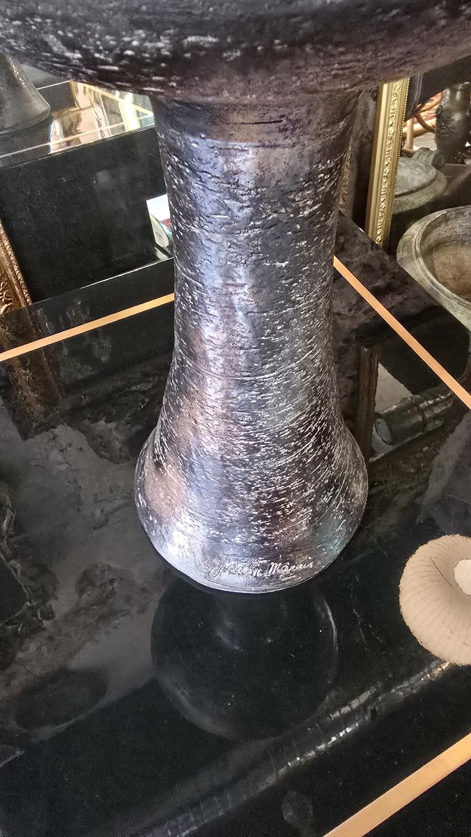 Jean Marais (1913–1998) – Brown-black Glazed Ceramic Vase/candleholder, Signed – 20th Century-photo-5