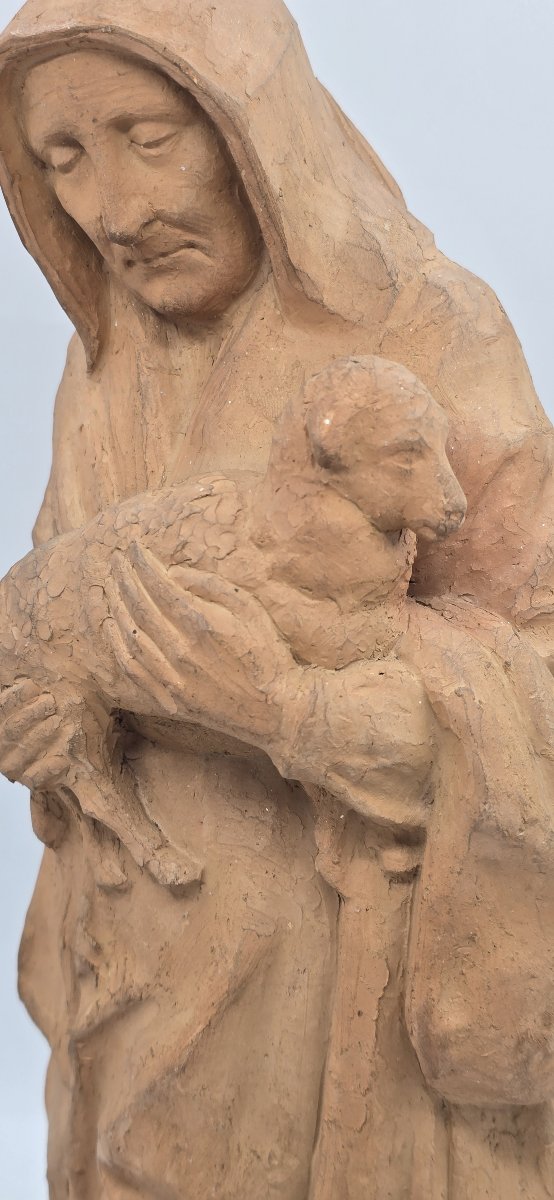 Raoul Mabru (1882–1957) – Old Auvergne Peasant Woman With A Lamb – Signed Terracotta – 43 Cm-photo-4