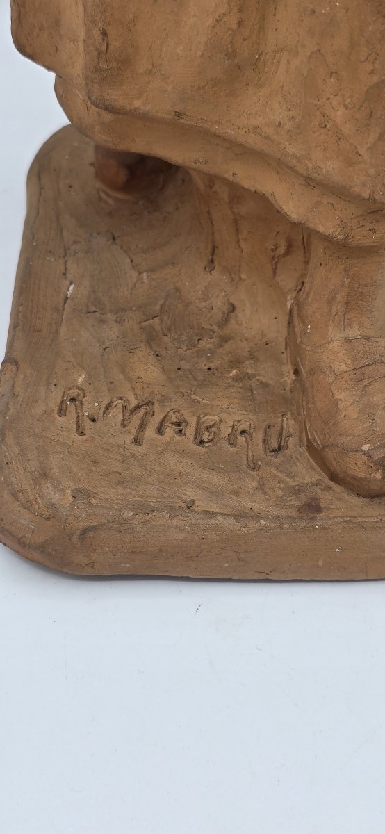Raoul Mabru (1882–1957) – Old Auvergne Peasant Woman With A Lamb – Signed Terracotta – 43 Cm-photo-6