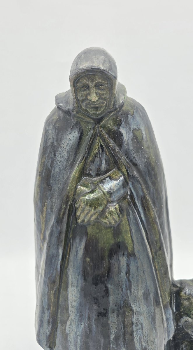 Raoul Mabru (1882–1957) – Old Peasant Woman With A Dog – Glazed Terracotta Sculpture – 1930-photo-4