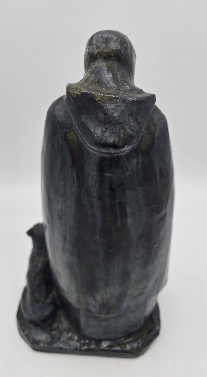 Raoul Mabru (1882–1957) – Old Peasant Woman With A Dog – Glazed Terracotta Sculpture – 1930-photo-1