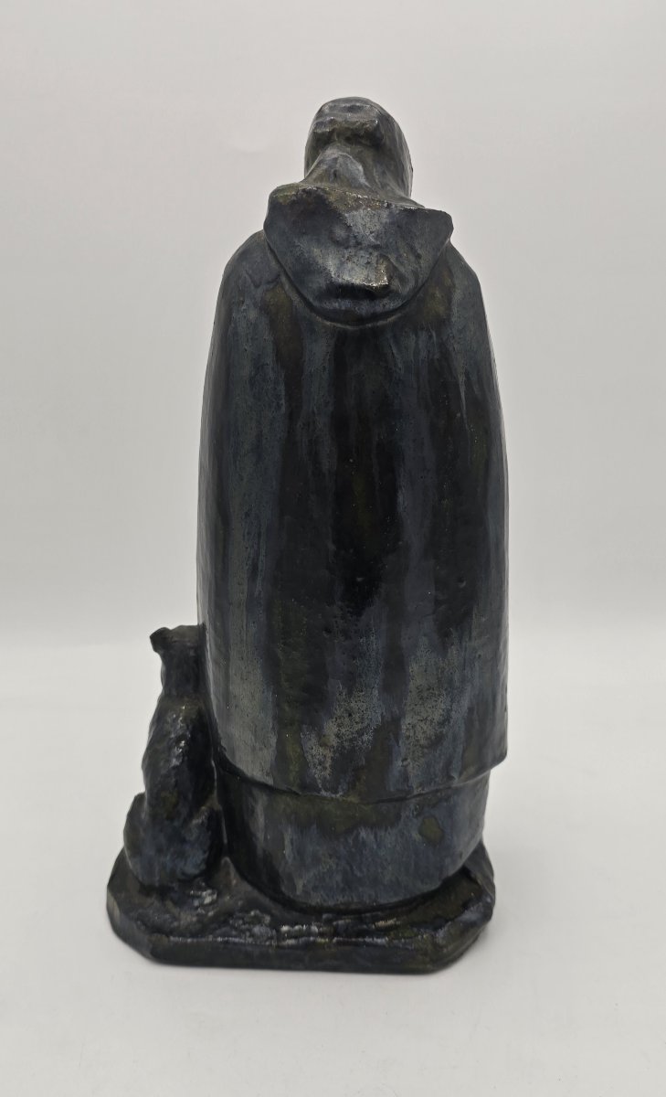 Raoul Mabru (1882–1957) – Old Peasant Woman With A Dog – Glazed Terracotta Sculpture – 1930-photo-2