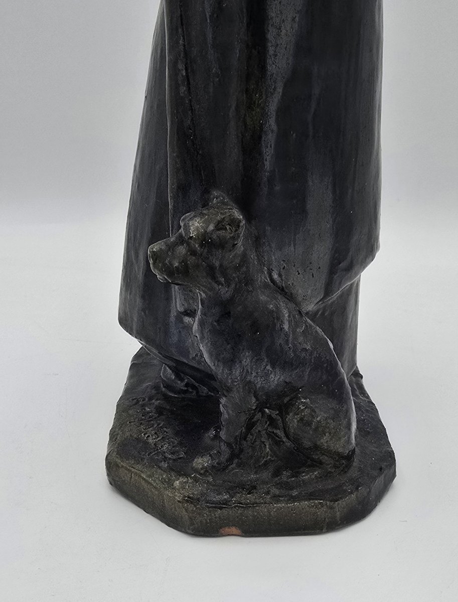 Raoul Mabru (1882–1957) – Old Peasant Woman With A Dog – Glazed Terracotta Sculpture – 1930-photo-4
