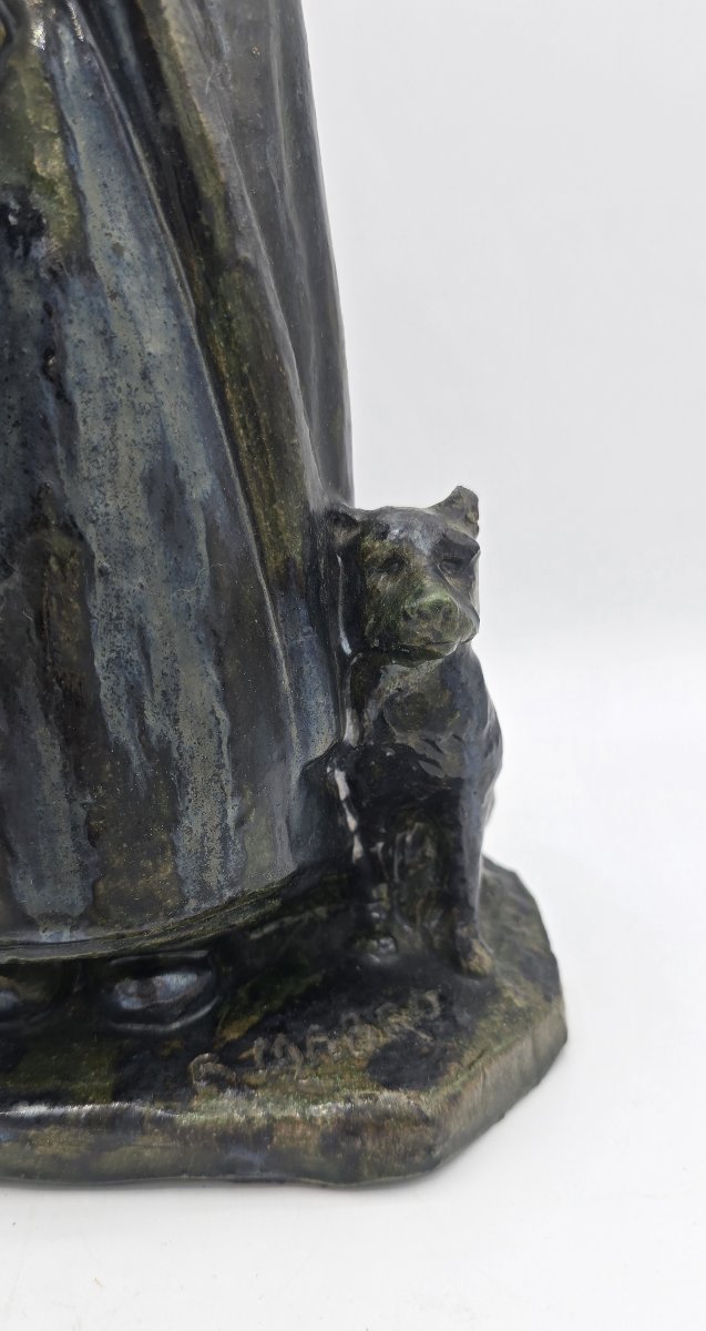 Raoul Mabru (1882–1957) – Old Peasant Woman With A Dog – Glazed Terracotta Sculpture – 1930-photo-6