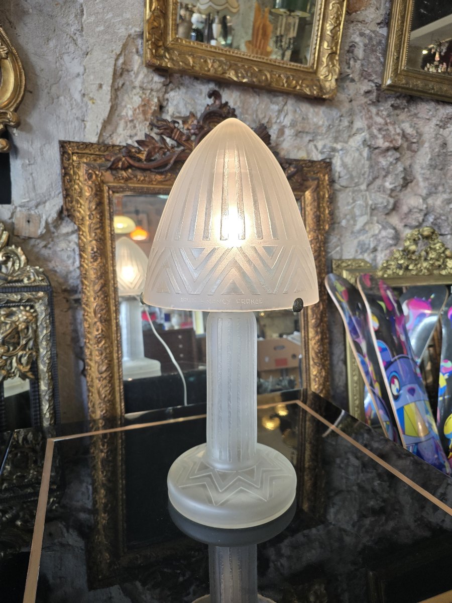 DAUM NANCY FRANCE – Lampe champignon Art déco en verre dépoli – vers 1930 – H. 55 cm-photo-2