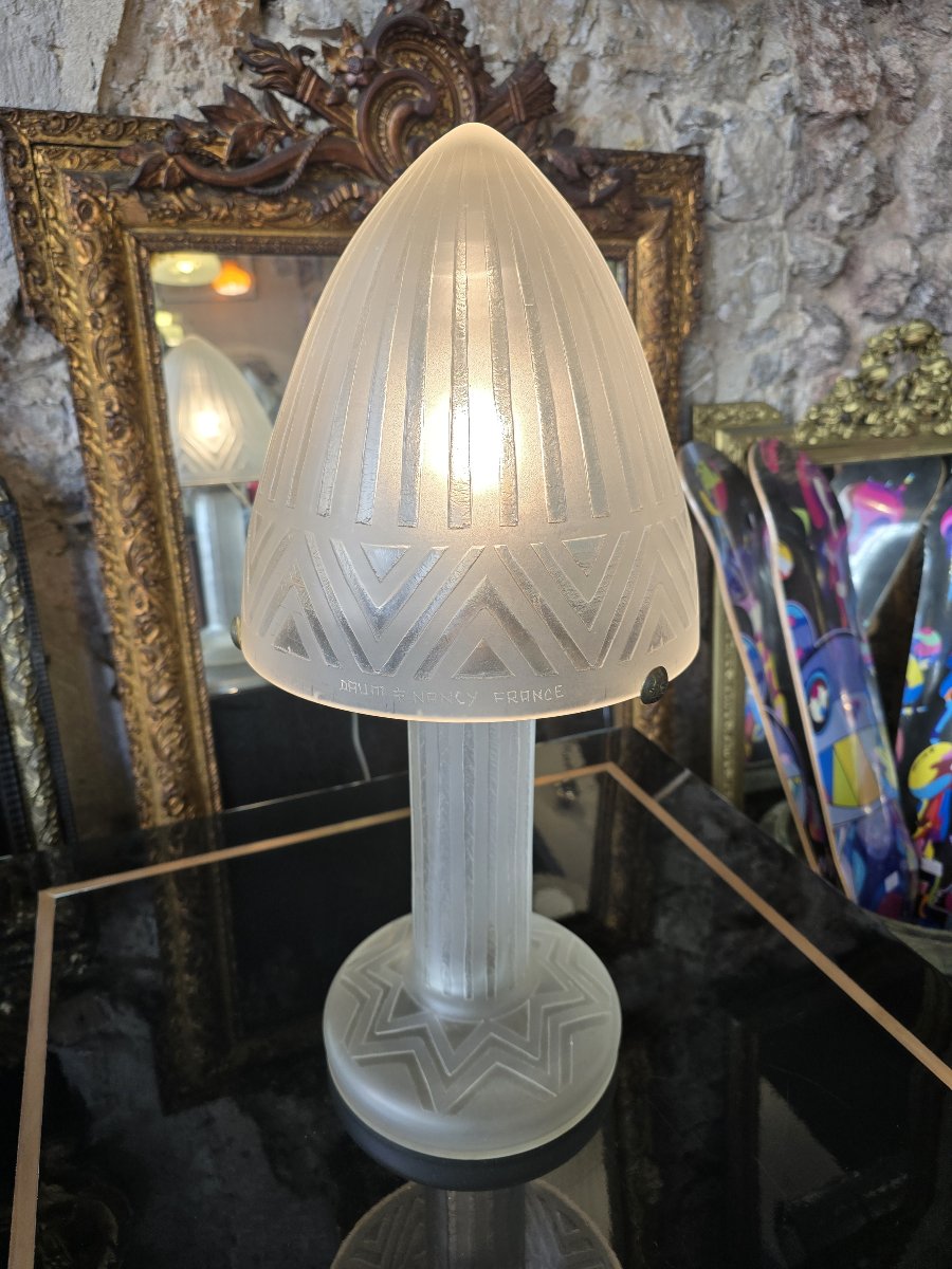 DAUM NANCY FRANCE – Lampe champignon Art déco en verre dépoli – vers 1930 – H. 55 cm-photo-4