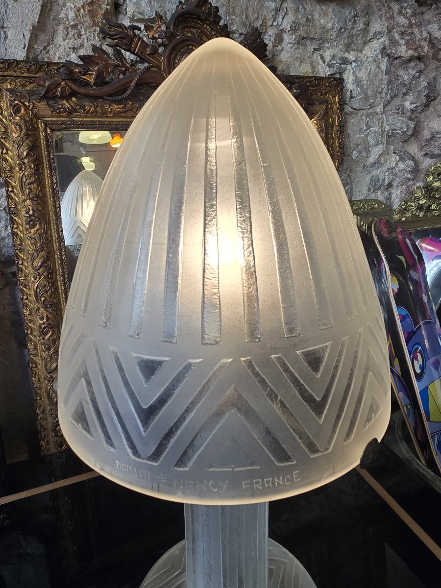 DAUM NANCY FRANCE – Lampe champignon Art déco en verre dépoli – vers 1930 – H. 55 cm-photo-8