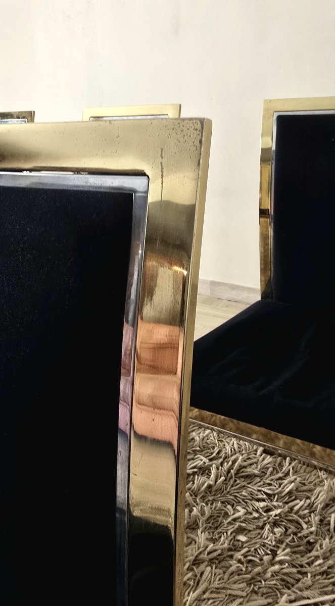 Set Of 8 Chairs In Brass, Chrome, And Black Velvet, Maison Roméo, 1970-photo-3