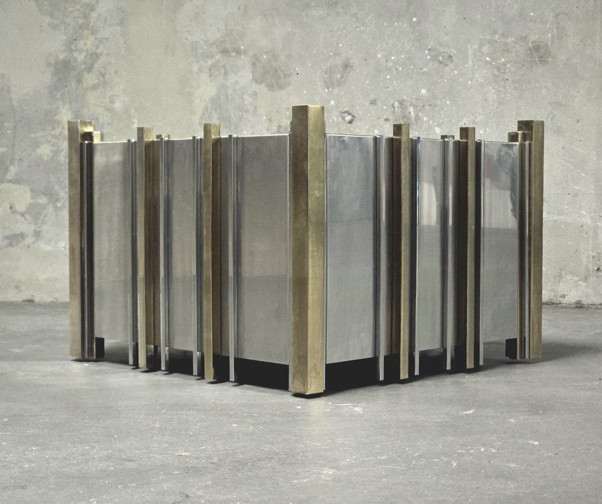 Nucci Valsecchi  – Chrome-plated Metal And Brass Planter, Italy, 1970s-photo-2