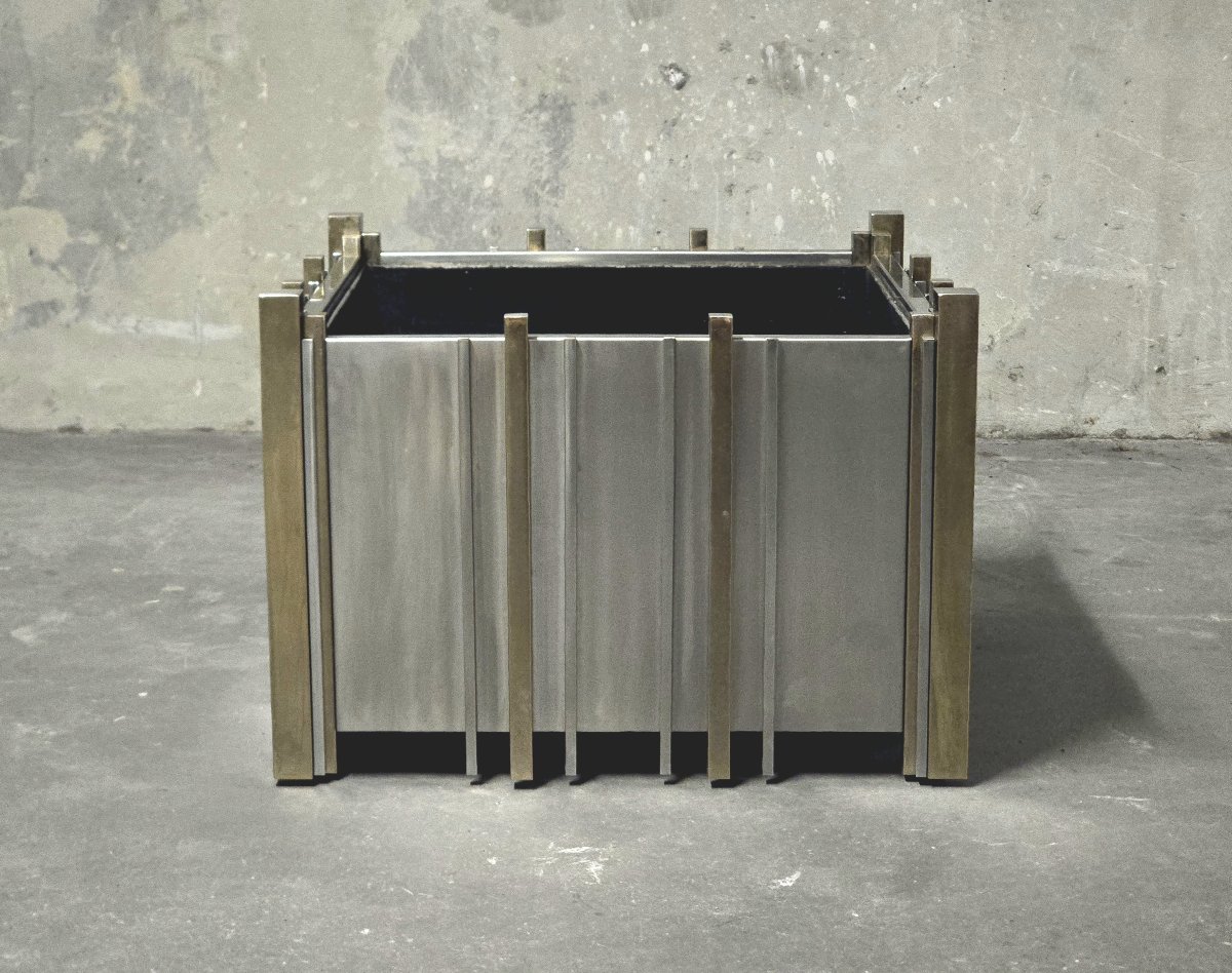 Nucci Valsecchi  – Chrome-plated Metal And Brass Planter, Italy, 1970s-photo-3