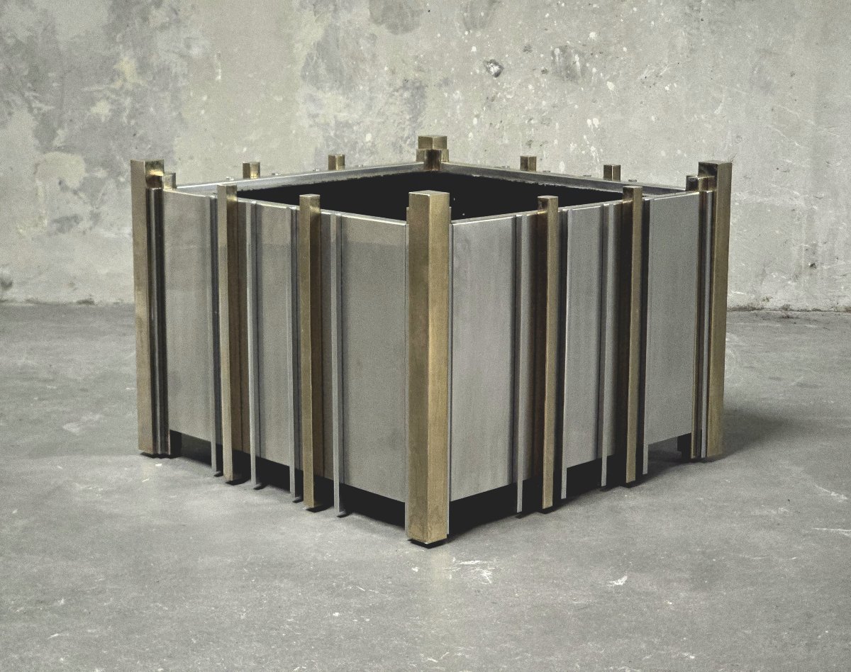 Nucci Valsecchi  – Chrome-plated Metal And Brass Planter, Italy, 1970s-photo-4