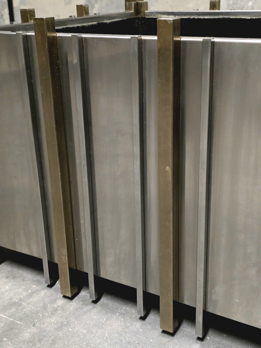 Nucci Valsecchi  – Chrome-plated Metal And Brass Planter, Italy, 1970s-photo-4